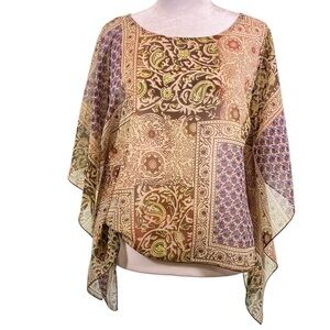 FIRE LOS ANGELES Women sz S lightweight sheer boho peasant flowy pull on blouse